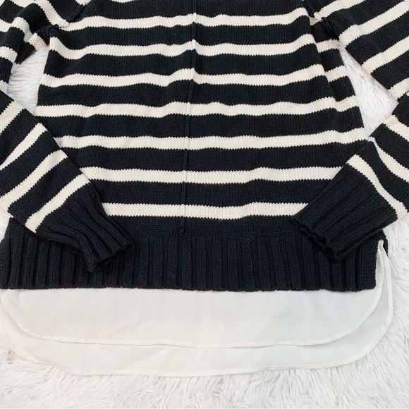 Lauren Ralph Lauren long sleeve layered striped sweater collared gold button - Picture 4 of 10